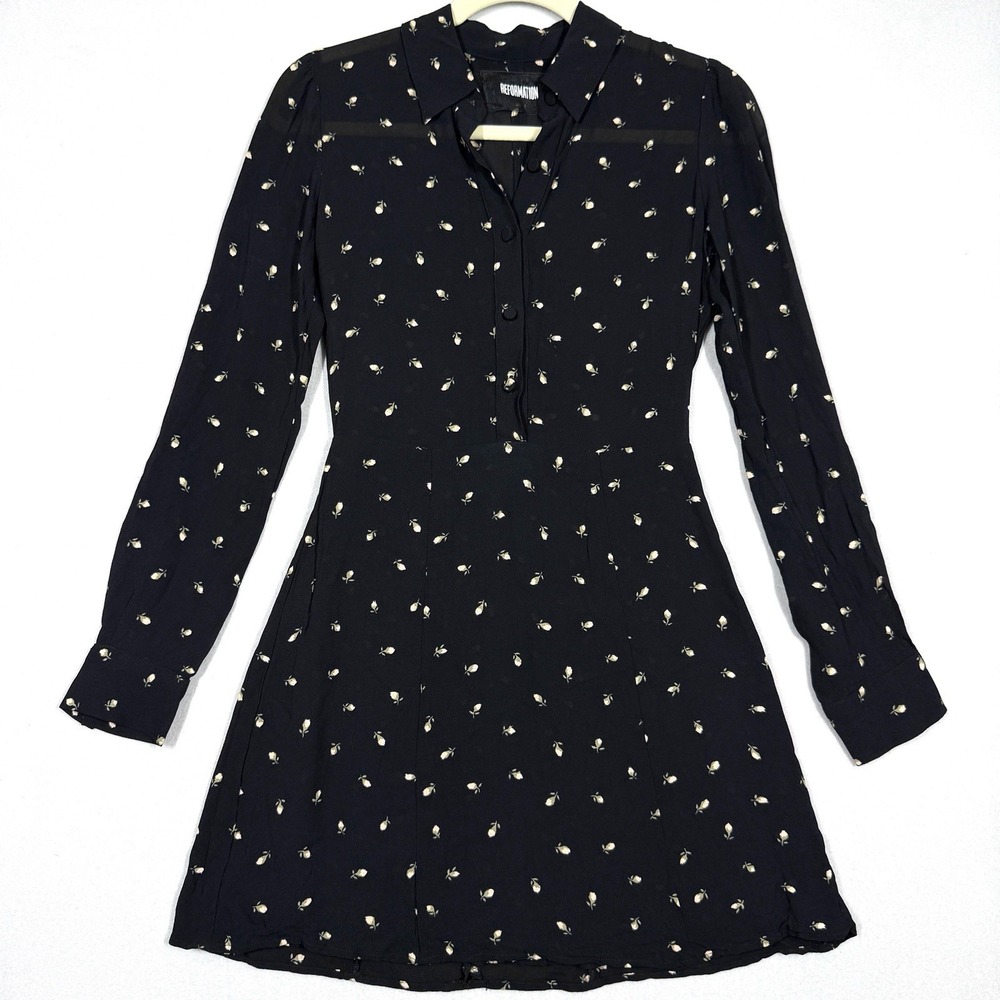 Reformation Dress Womens 2 Stella Floral Print‎ Mini Keyhole Back Sheer Dainty